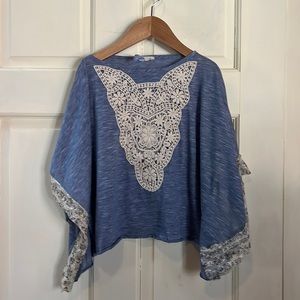Blue Crochet Poncho Top